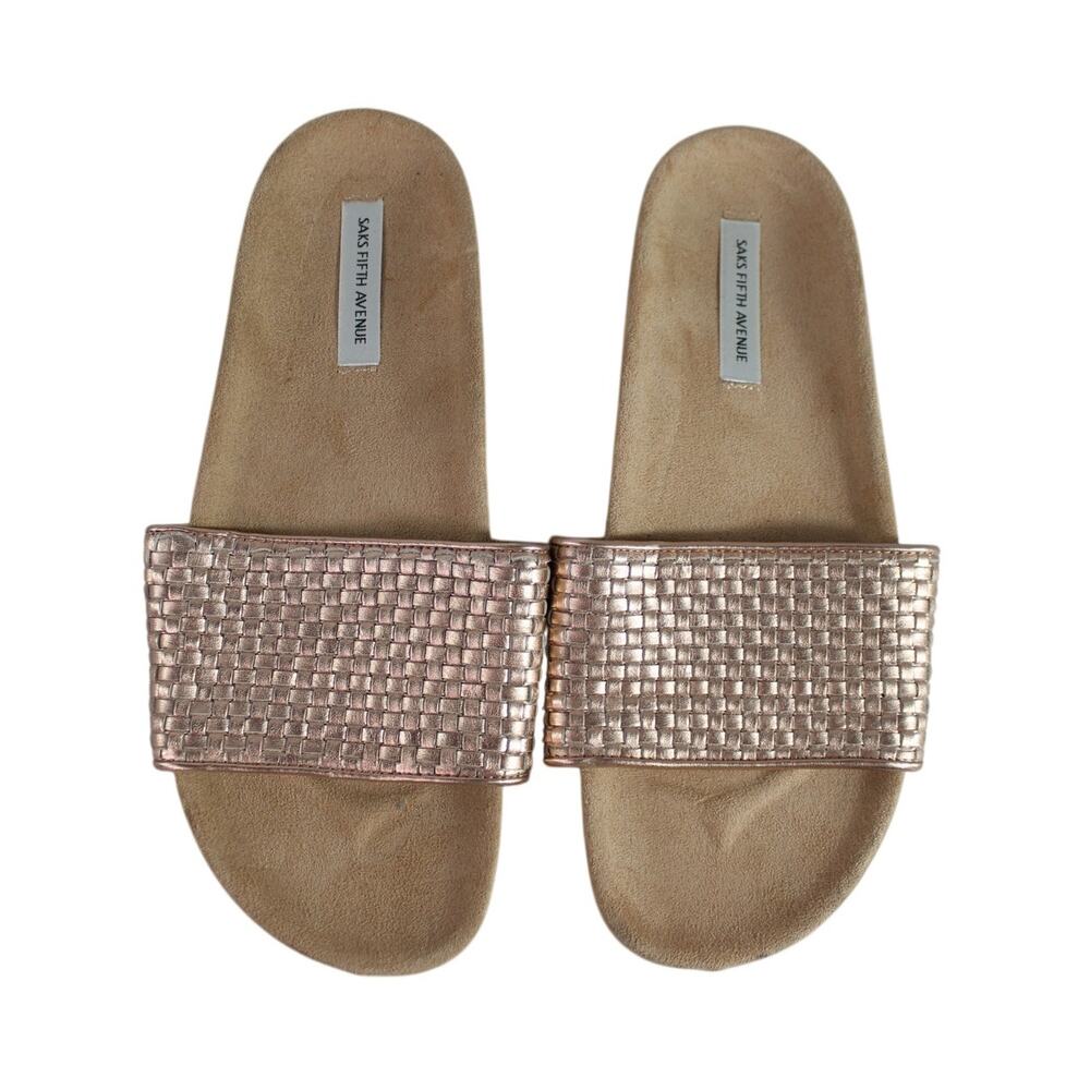 Saks Fifth Avenue Naomy Womens Rose Gold Woven Slide Sandals Size 9.5M
